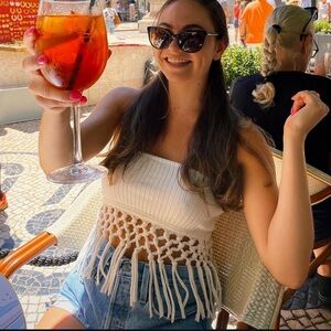 Zara White Ribbed Crochet Fringe TubeTop